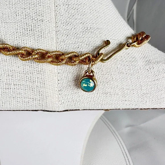 Spartina 449 Gold Tone Chain Necklace Turquoise Uranium Glass Beads Signed 18
